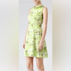 REISS Montgomery Watercolor Green Floral 100% Silk Dress